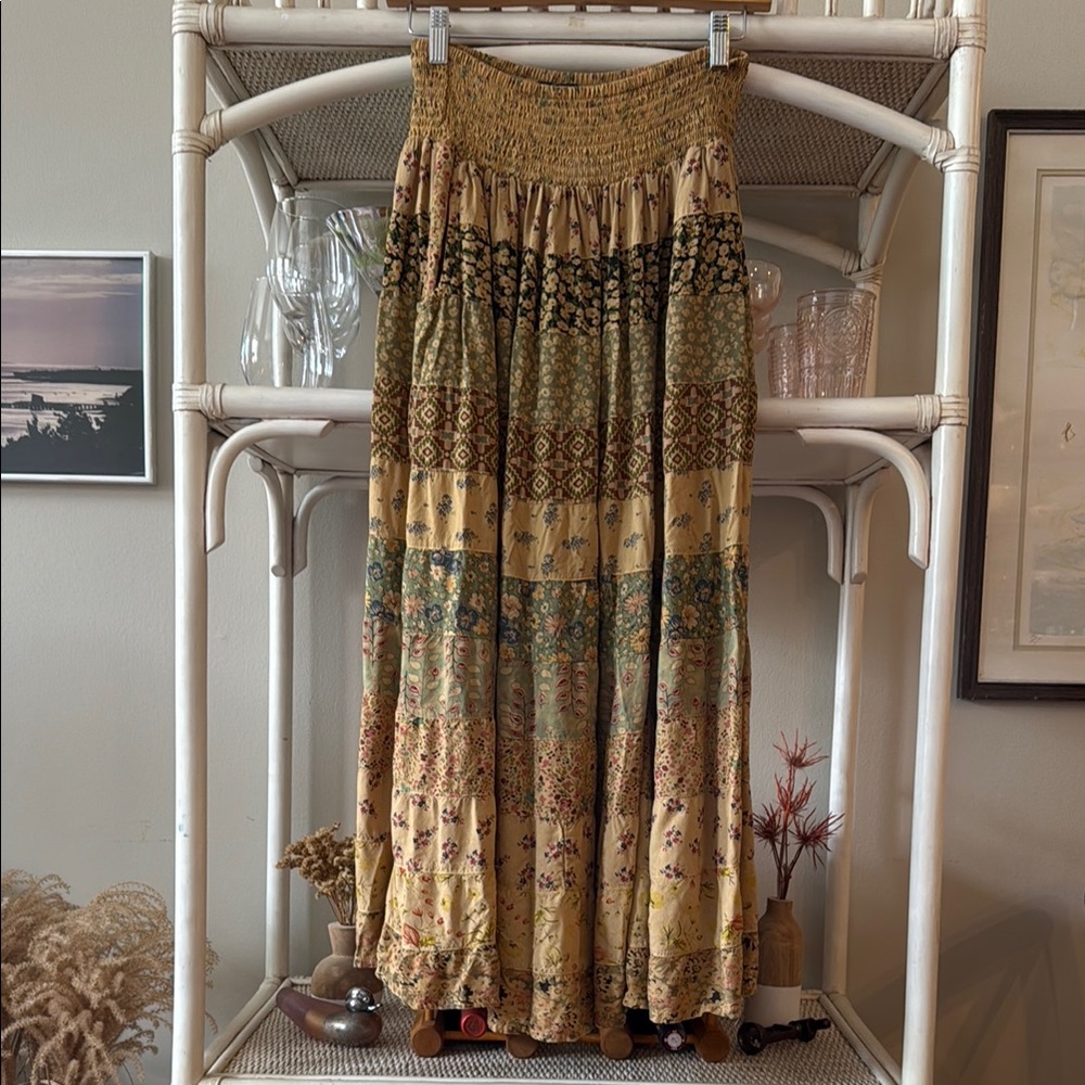 Blue Sky Smocked Tiered Peasant Maxi Skirt